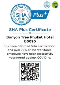 a screenshot of a sha plus certificate for a banglan tree truck hotel at Banyan Tree Phuket in Bang Tao Beach