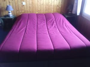- une grande couverture violette au-dessus d'un lit dans l'établissement Hotel Les Sapins, à Gérardmer