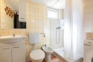 ein Badezimmer mit Toilette, Waschbecken und Dusche in der Unterkunft Oldtown 1 in Baška