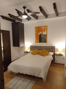 a bedroom with a bed and a ceiling fan at Carataunas House Alpujarra in Carataunas