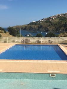 a swimming pool with a view of the ocean at Aloès in Cerbère