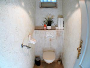een badkamer met een wit toilet in een kamer bij Joli appartement à 20 minutes de Montpellier in Vailhauquès