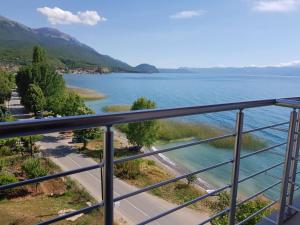 a view of the lake from a balcony at Apartment AXA in Ohrid