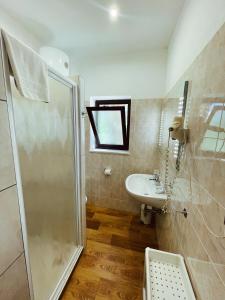 a bathroom with a shower and a sink at Agriturismo La Rustica in Cerratina