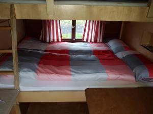 a bed in the bottom bunk of a bunk bed at Schlaffässer am Schmetterlingspark in Uslar