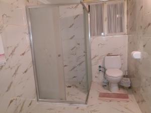 a bathroom with a shower with a toilet at Camlik Apart Hotel in Macka