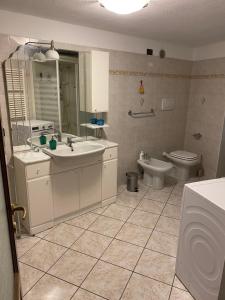 een badkamer met een wastafel en een toilet bij La Ciuenda in Perosa Argentina