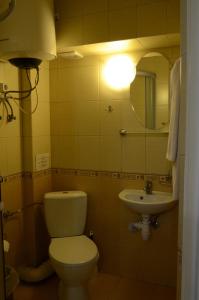 a bathroom with a toilet and a sink and a light at Burger Plus Inn in Lviv