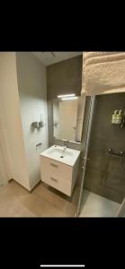 直布羅陀的住宿－CP Top floor luxury studio，浴室配有白色水槽和淋浴。