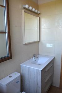 a bathroom with a sink and a mirror and a toilet at Ruiloba II in Ribadesella