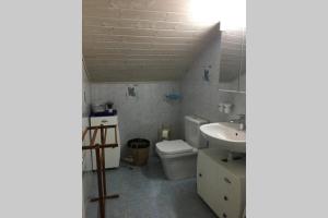 y baño con aseo y lavamanos. en Appartement - Au Creux-de-Chat, (Les Reussilles), Apartment - Au Creux-de-Chat (Les Reussilles), 1-2 people, 2 rooms en La Chaux