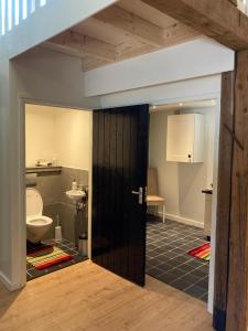 a bathroom with a toilet and a sink at Luxe, landelijke vakantiewoning der alte Birnenbaum Duitsland-Sankt Wendel in Sankt Wendel