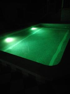 a swimming pool with green water at night at Nikos Guest House in Adler