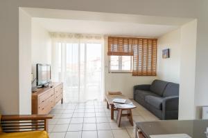 a living room with a couch and a tv at Résidence Lou Cout in Vieux-Boucau-les-Bains