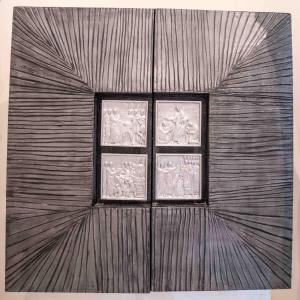 a drawing of a window in a wooden wall at Atelier Inès Arts & Suites in Naples