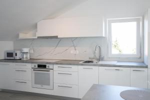 Kuchyň nebo kuchyňský kout v ubytování Apartmani Vrtodusic