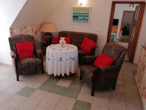 A seating area at Tamás Bátya Kunyhója