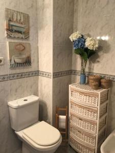 a bathroom with a white toilet and a sink at Apartamentos turísticos CHUS in A Coruña