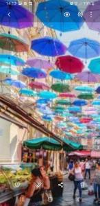 カターニアにあるIl Cortilettoの傘の一団が市場に吊るされている