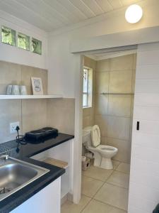 a bathroom with a sink and a toilet at Sail Away Studios in Simonʼs Town