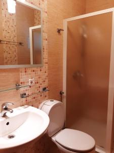 a bathroom with a toilet and a sink and a shower at Apartments Štokić in Rab +30 photos