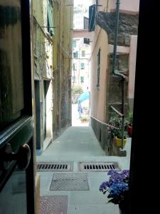 um beco com uma pessoa andando pela rua em DonnaBarbara em Vernazza