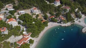 an aerial view of a beach with boats in the water at Villa Luka in Brela