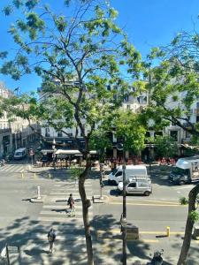 a tree in the middle of a city street at Studio Grand Rex in Paris