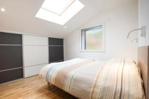 Un dormitorio con una cama y una claraboya. en Appartement Mont Blanc - Vue Lac, en Sévrier 9 fotos más