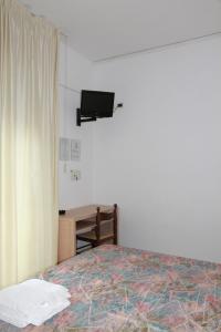um quarto com uma cama e uma televisão de ecrã plano em Hotel Villa Arlotti em Rimini