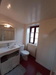 a bathroom with a sink and a toilet and a mirror at TY KOANT in Daoulas +11 photos