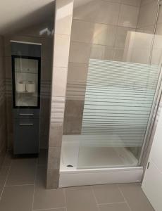 a glass shower in a bathroom with two toilets at The View in Viganj +65 photos
