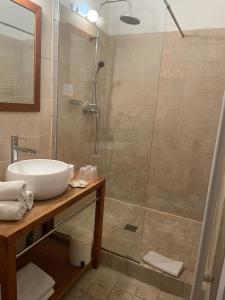 y baño con lavabo y ducha. en Constantin, en Arles