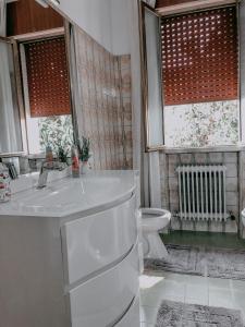 bagno con lavandino, servizi igienici e finestre di Venezia Appartamenti a Quarto dʼAltino