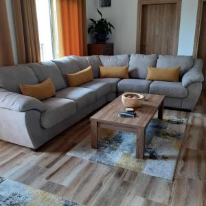 a living room with a couch and a coffee table at Apartments Maljevic in Bar