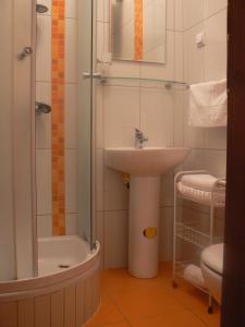 y baño con lavabo y ducha. en Apartments Mira en Cavtat