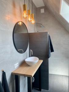 a bathroom with a sink and a mirror at DOCK10TEXEL in De Cocksdorp