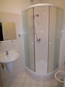 W łazience znajduje się prysznic i umywalka. w obiekcie Apartmány U Lanovky w Rokitnicach nad Izerą
