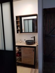 a bathroom with a sink and a mirror at L'Hébergerie in Époye