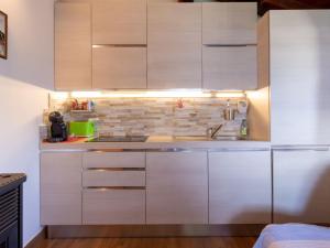 a kitchen with white cabinets and a sink at Holiday Home La tana del lupo by Interhome in Albonico