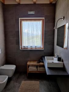 a bathroom with a sink and a toilet and a window at Bio Agritur al Bait in Spormaggiore