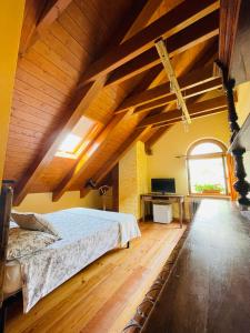ein Schlafzimmer mit einem Bett und einem Schreibtisch in einem Zimmer in der Unterkunft Casa Brencio in Masera