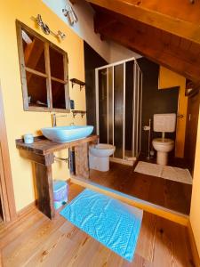 a bathroom with a sink and a toilet at Casa Brencio in Masera