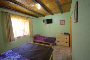 a bedroom with a bed and a dresser and a window at Садиба Лісова казка in Szack