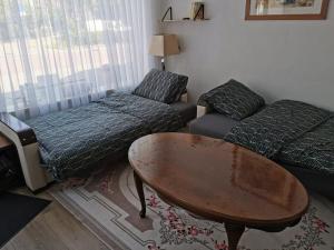 uma sala de estar com um sofá e uma mesa de centro em Studio Huzur em Deventer