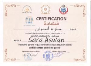 Certifikát, hodnocení, plakát nebo jiný dokument vystavený v ubytování Sara Hotel Aswan