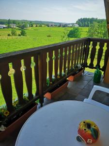 a table on a balcony with a view of a field at Martina in Saint-Vith