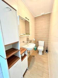 a small bathroom with a toilet and a sink at Apartment Lounge in Pula