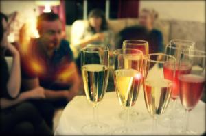 a group of wine glasses sitting on a table at The Grove Cromer in Cromer