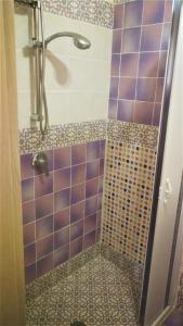 a bathroom with a shower with purple tiles at Visitponza - La casa di Eolo in Ponza